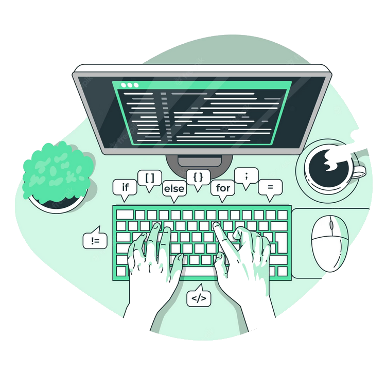 Illustration of a software development desk